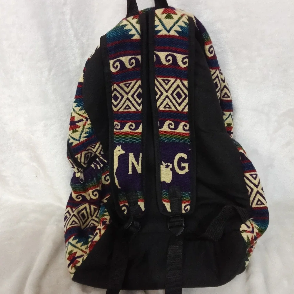 Natural Grocers Woven Wool Llama Backpack Southwestern Geometric Boho Bag